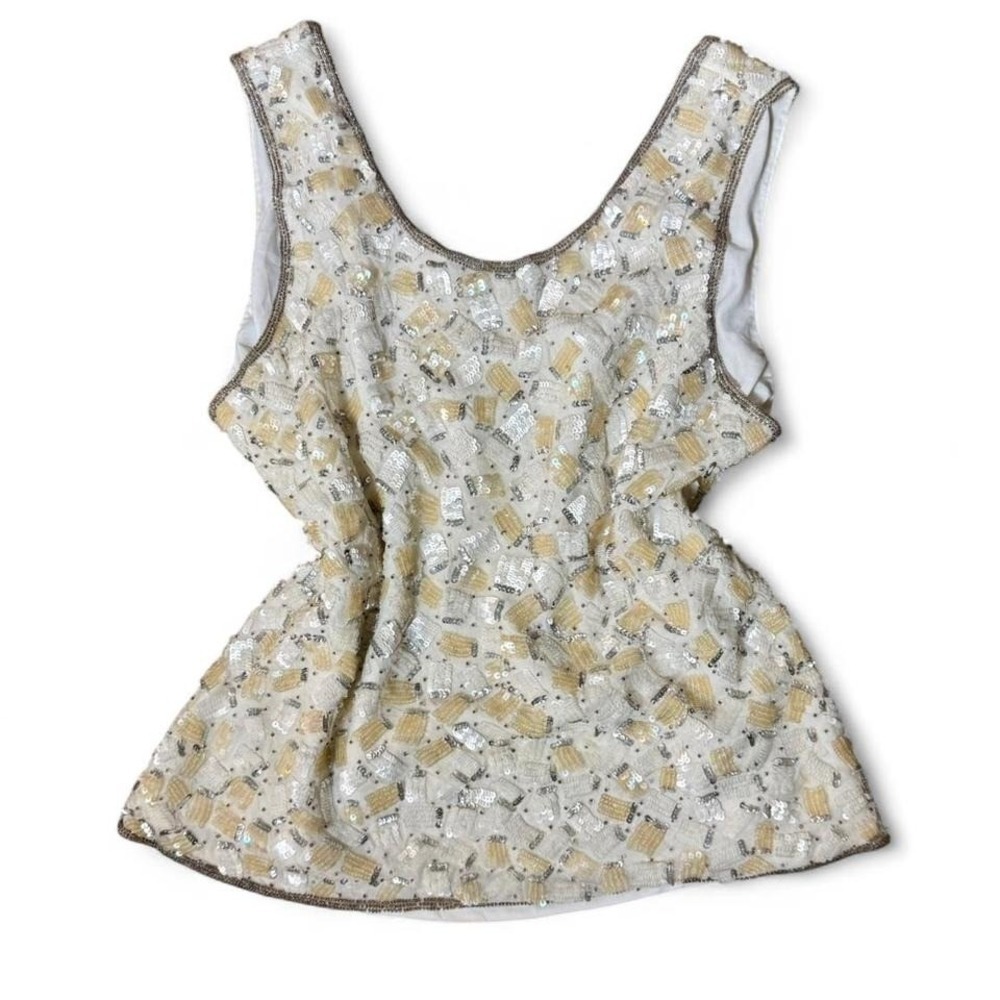Y2k 100% Silk Beaded Tank Going Out Top Size Small Sequin